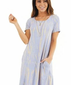 Hailey & Co Dresses Light Periwinkle Short Tie Dye Dress With Criss Cross Back