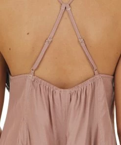 Entro Dusty Rose Large Pleat Sleeveless Cami Dress With V Neck Dresses