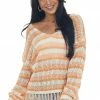 143 Story Tangerine Striped Sweater With Fringe Detail Tops