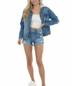 Risen Medium Wash Denim Jacket With Detachable Hood