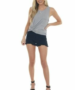 Style Melody Steel Lightweight Sleeveless Knit Top With Pocket Tops