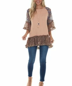 Umgee Tops Apricot Multiprint Colorblock Tunic Length Top 28 Umgee Tops Apricot Multiprint Colorblock Tunic Length Top