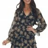 She + Sky Dresses Black And Taupe Floral Surplice Ruffle Dress