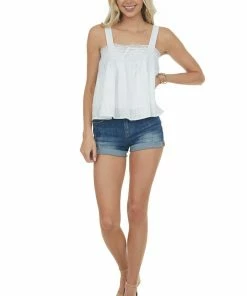 143 Story Tops Off White Square Neck Crochet Lace Tank Top