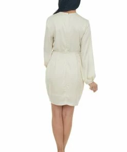 Entro Dresses Champagne Tulip Hem V Neck Long Sleeve Dress