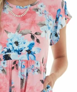 HEIMISH Watermelon Floral Short Dress With Pockets Dresses