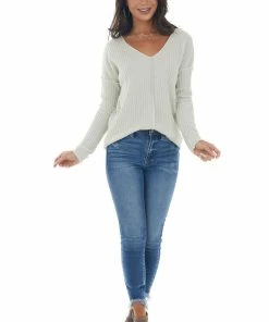 143 Story Ivory Metallic Thread Exposed Seam Knit Top