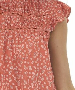 Ces Femme Rust Ditsy Floral Top With Flutter Sleeves Tops