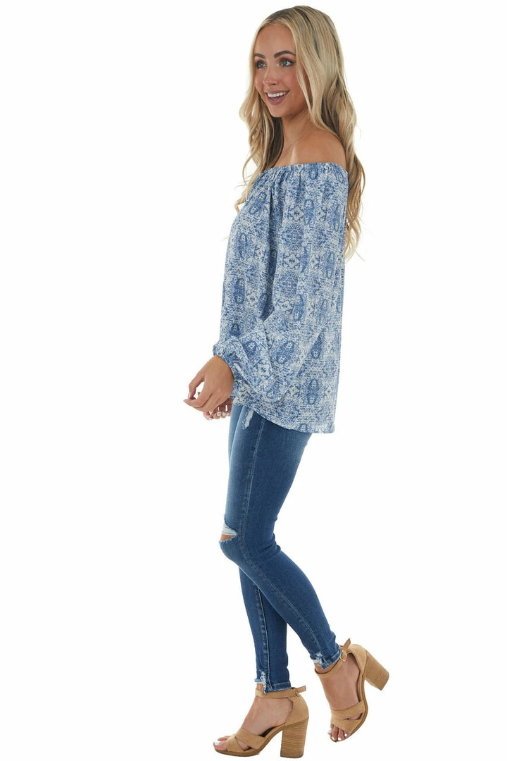 First Love Ocean Blue Printed Off Shoulder Blouse Tops 15 First Love Ocean Blue Printed Off Shoulder Blouse Tops