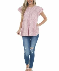 Entro Baby Pink Ditsy Floral Print Short Sleeve Top
