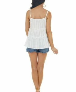 Andree Off White Textured Tiered Woven Cami With Button Details