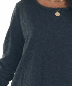 BiBi Tops Melange Black Long Sleeve Thumb Hole Knit Top