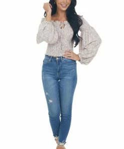 Illa Illa Lilac And Ivory Printed Smocked Off The Shoulder Blouse Tops 28 Illa Illa Lilac And Ivory Printed Smocked Off The Shoulder Blouse Tops