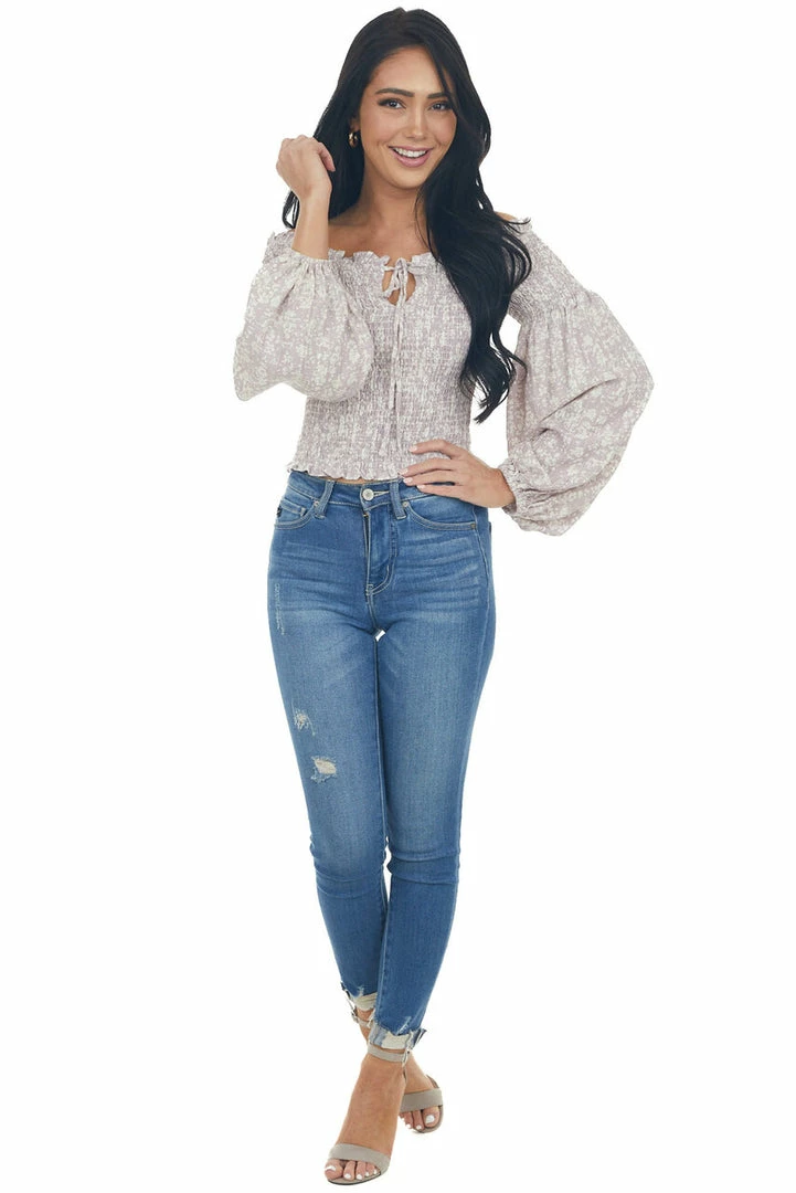 Illa Illa Lilac And Ivory Printed Smocked Off The Shoulder Blouse Tops 13 Illa Illa Lilac And Ivory Printed Smocked Off The Shoulder Blouse Tops