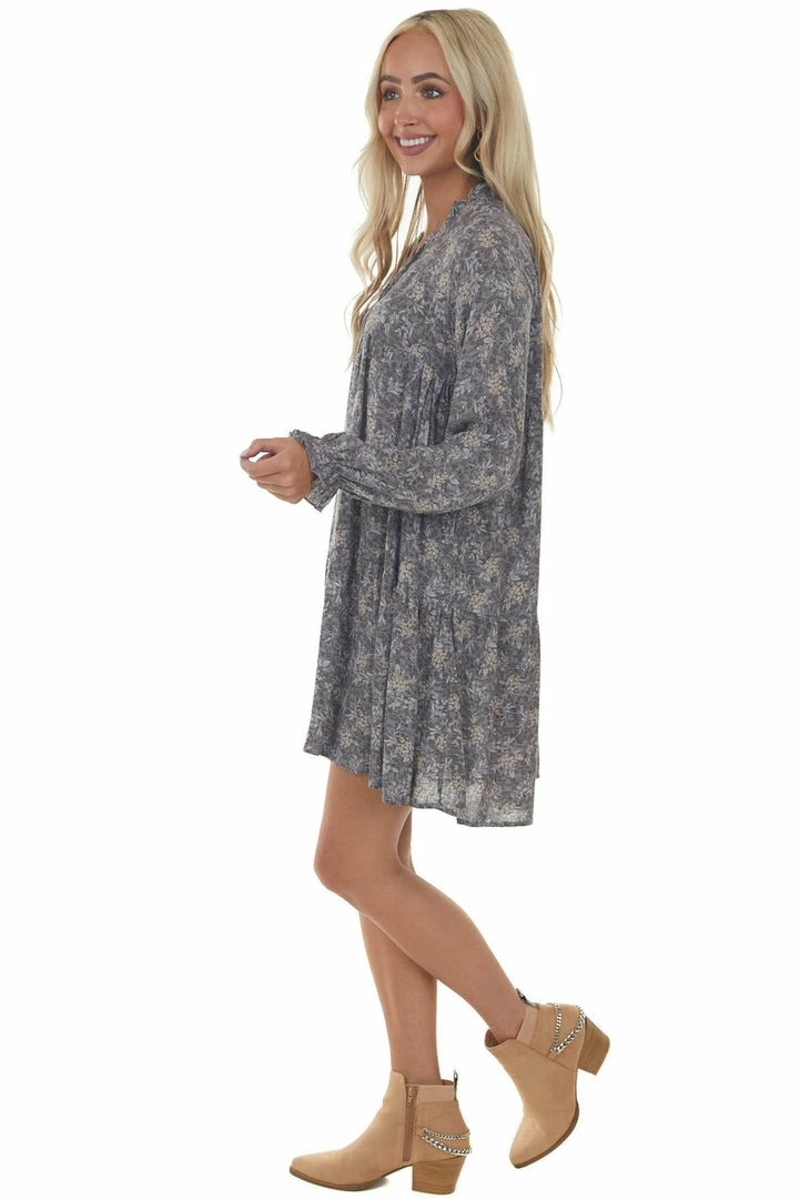 143 Story Dresses Steel Grey Floral Print Long Sleeve Mini Dress 14 143 Story Dresses Steel Grey Floral Print Long Sleeve Mini Dress