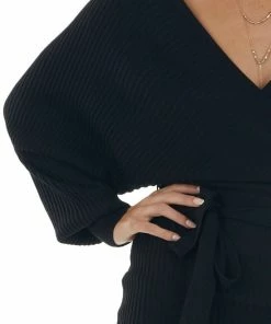 Style Melody Black Surplice Ribbed Knit Sweater Dress Dresses 31 Style Melody Black Surplice Ribbed Knit Sweater Dress Dresses