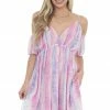 Davi & Dani Dresses Thulian Pink Tie Dye Cold Shoulder Mini Dress