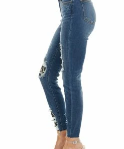 Judy Blue Bottoms Dark Wash High Rise Ripped Skinny Jeans With Leopard Detail