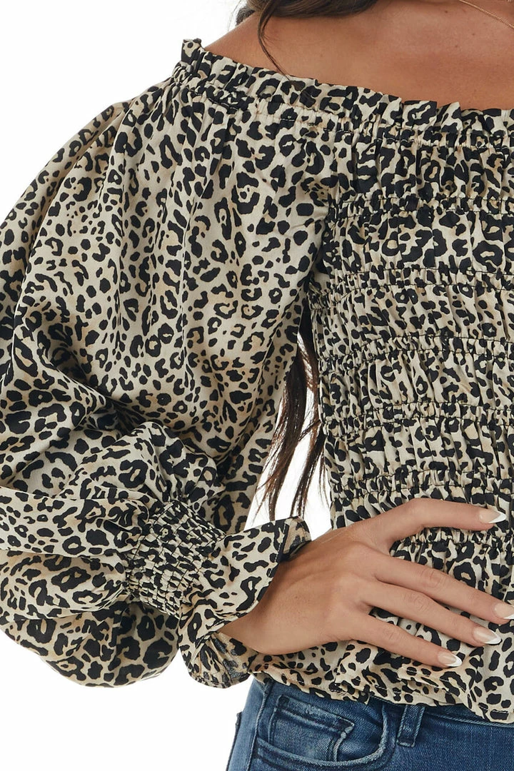Entro Champagne Leopard Print Long Sleeve Woven Top Tops 18 Entro Champagne Leopard Print Long Sleeve Woven Top Tops