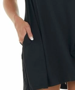 EC COLLECTION Black Short Sleeve Tunic Top With Side Pockets