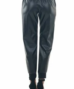 HEIMISH Black Faux Leather Joggers With Side Pockets Bottoms