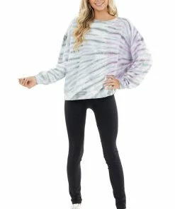 Easel Dusty Blue And Iris Purple Tie Dye Loose Fit Pullover