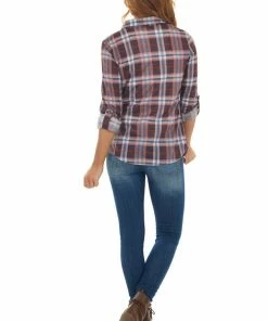 Fashion Cargo Tops Wine And Cornflower Plaid Top With Chest Pocket 14 Fashion Cargo Tops Wine And Cornflower Plaid Top With Chest Pocket