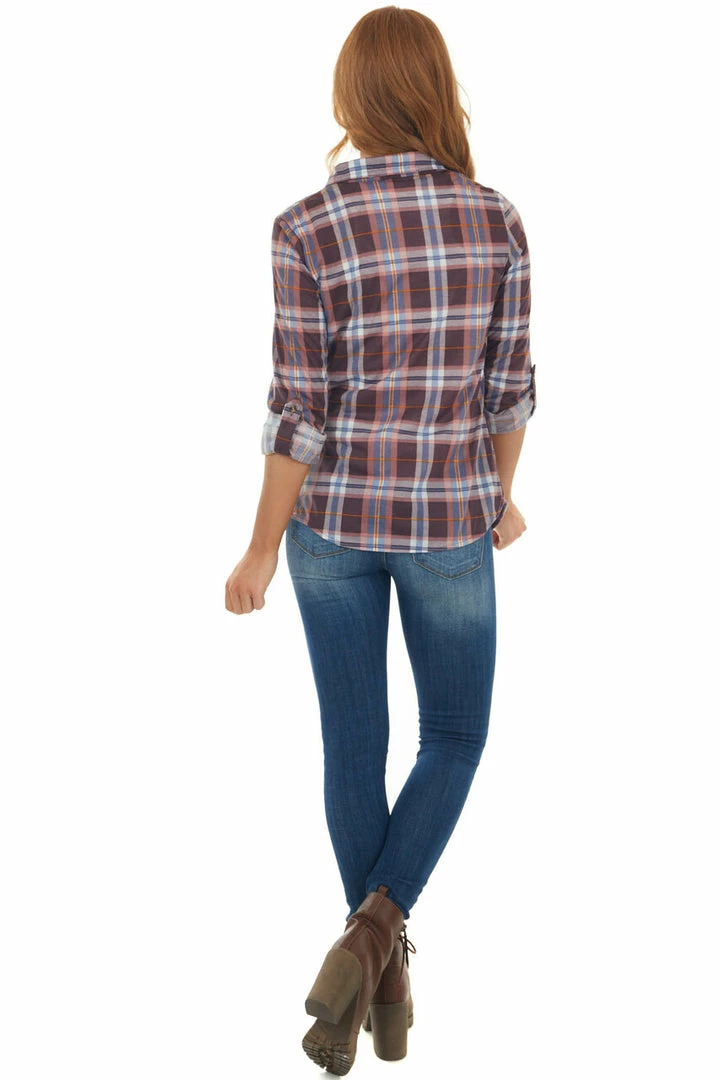 Fashion Cargo Tops Wine And Cornflower Plaid Top With Chest Pocket 7 Fashion Cargo Tops Wine And Cornflower Plaid Top With Chest Pocket