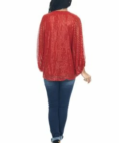 Vine & Love Tops Scarlet Sequin Long Bubble Sleeve Blouse