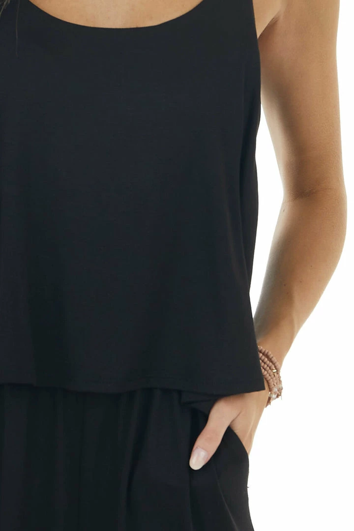 HEIMISH Black Sleeveless Overlaying Knit Jumpsuit With Pockets 6 HEIMISH Black Sleeveless Overlaying Knit Jumpsuit With Pockets