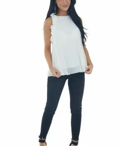 1 Funky White Pleated Blouse With Ruffle Straps 13 1 Funky White Pleated Blouse With Ruffle Straps