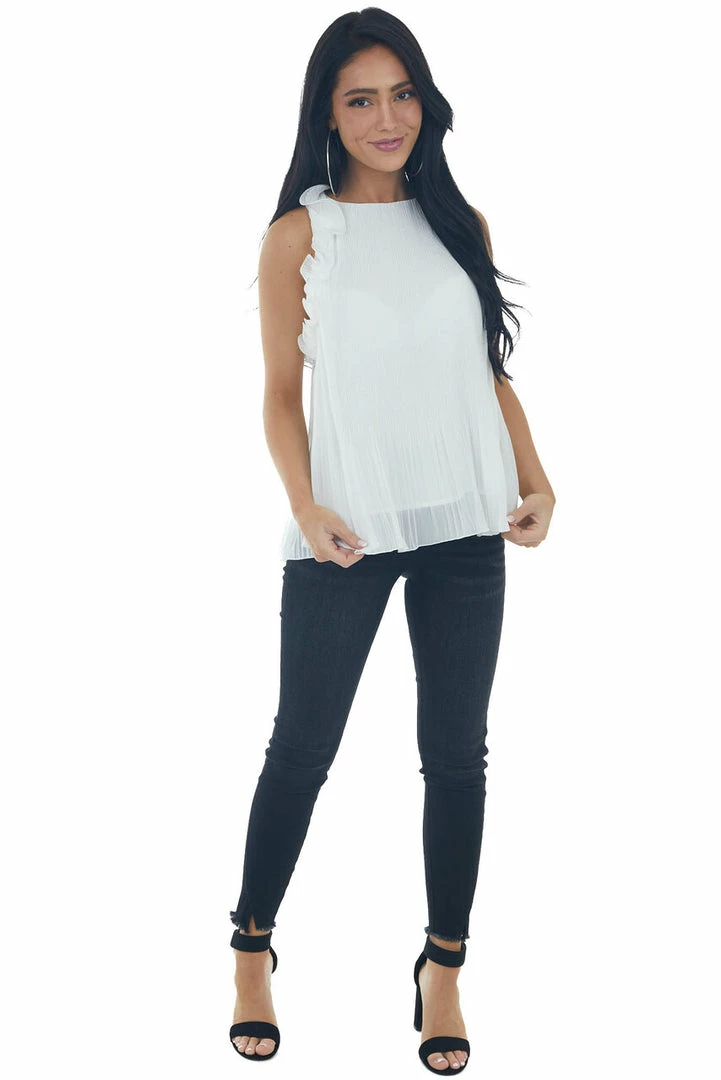 1 Funky White Pleated Blouse With Ruffle Straps 6 1 Funky White Pleated Blouse With Ruffle Straps