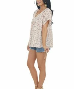 Ces Femme Tops Ivory Ditsy Floral Short Sleeve V Neck Top 25 Ces Femme Tops Ivory Ditsy Floral Short Sleeve V Neck Top