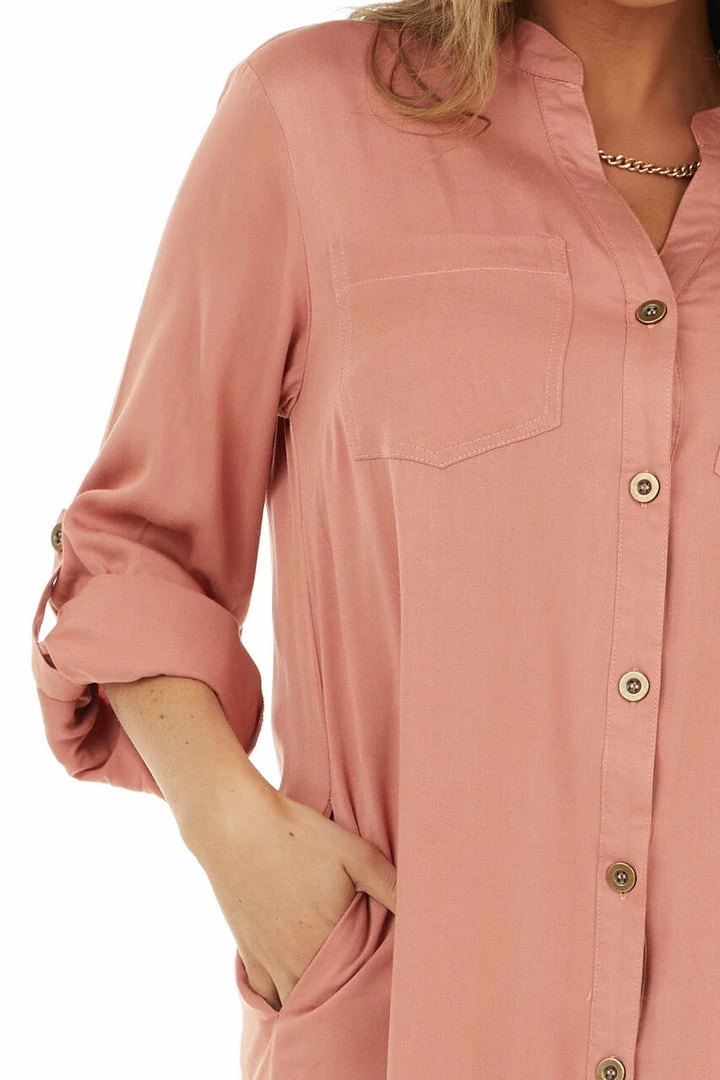 Listicle Terracotta Button Down Collared Short Dress With Pockets Dresses 18 Listicle Terracotta Button Down Collared Short Dress With Pockets Dresses