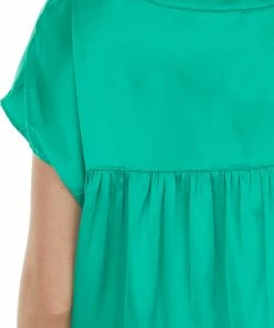 Jodifl Jade Short Sleeve Notch Neckline Satin Blouse Tops