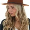 Fame Accessories Cinnamon Felt Wide Brim Hat With Double Band