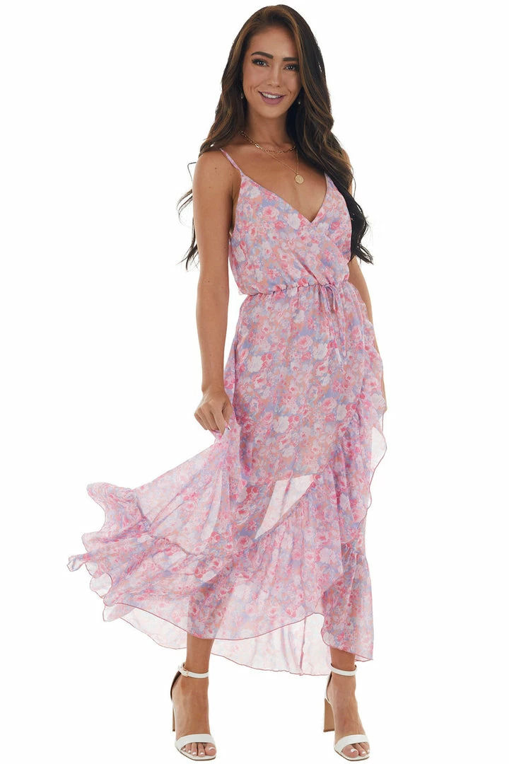 Peach Love Watermelon Floral Print Surplice Maxi Dress Dresses 6 Peach Love Watermelon Floral Print Surplice Maxi Dress Dresses