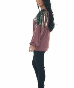 7th Ray Heathered Berry Multicolor Sequin Knit Top