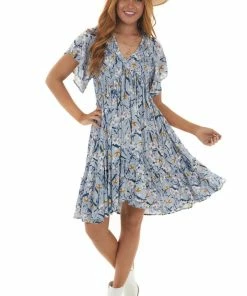 J.NNA Periwinkle Floral Babydoll Smocked Bust Dress 13 J.NNA Periwinkle Floral Babydoll Smocked Bust Dress
