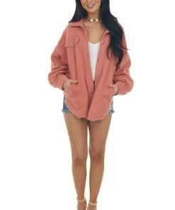 Cezele Terracotta Button Up Oversized Shirt Jacket Tops 27 Cezele Terracotta Button Up Oversized Shirt Jacket Tops