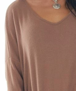 143 Story Chestnut Drop Shoulder Soft Brushed Knit Top Tops