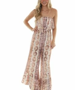 Illa Illa Pastel Pink Abstract Print Strapless Jumpsuit