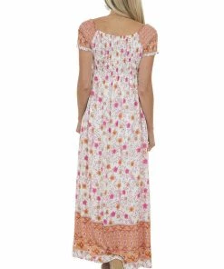 Jodifl Apricot Floral Smocked Babydoll Maxi Dress Dresses