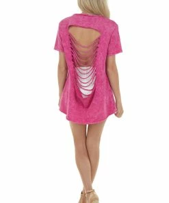 Blue Buttercup Tops Mulberry Mineral Wash Top With Cut Outs