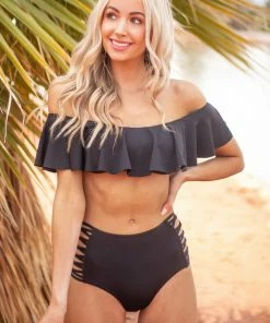 Envya Accessories Black Off Shoulder Bikini Set With Strappy Details