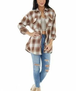 Vine & Love Dark Sepia And Vanilla Plaid Flannel Top Tops 17 Vine & Love Dark Sepia And Vanilla Plaid Flannel Top Tops