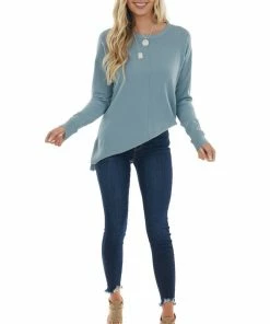 Staccato Tops Dusty Blue Super Soft Ribbed Knit Sweater