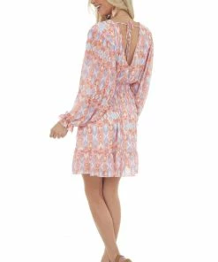 Peach Love Dresses Bubblegum Aztec Surplice Ruffle Short Dress 24 Peach Love Dresses Bubblegum Aztec Surplice Ruffle Short Dress