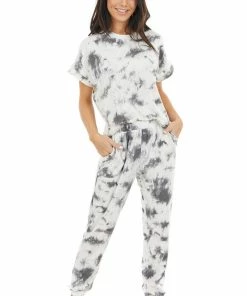 Gilli Charcoal And Cream Tie Dye Short Sleeve Super Soft Top Tops