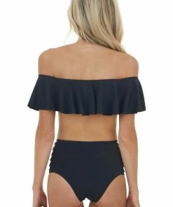 Envya Accessories Black Off Shoulder Bikini Set With Strappy Details